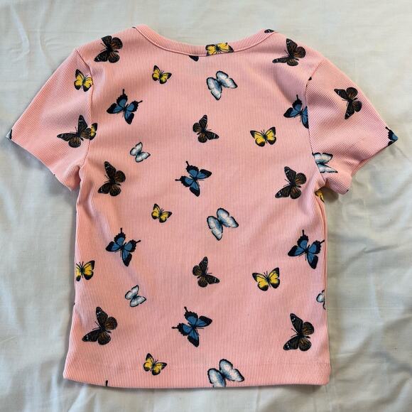 Wild Fable Women's XS Baby Tee Pink Butterfly Pattern Short Sleeve - Picture 2 of 5